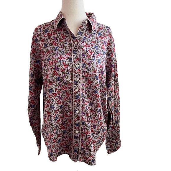 Lauren Ralph Lauren Floral + Crochet Lace Trim Long Sleeve Button Front Blouse - Picture 1 of 7